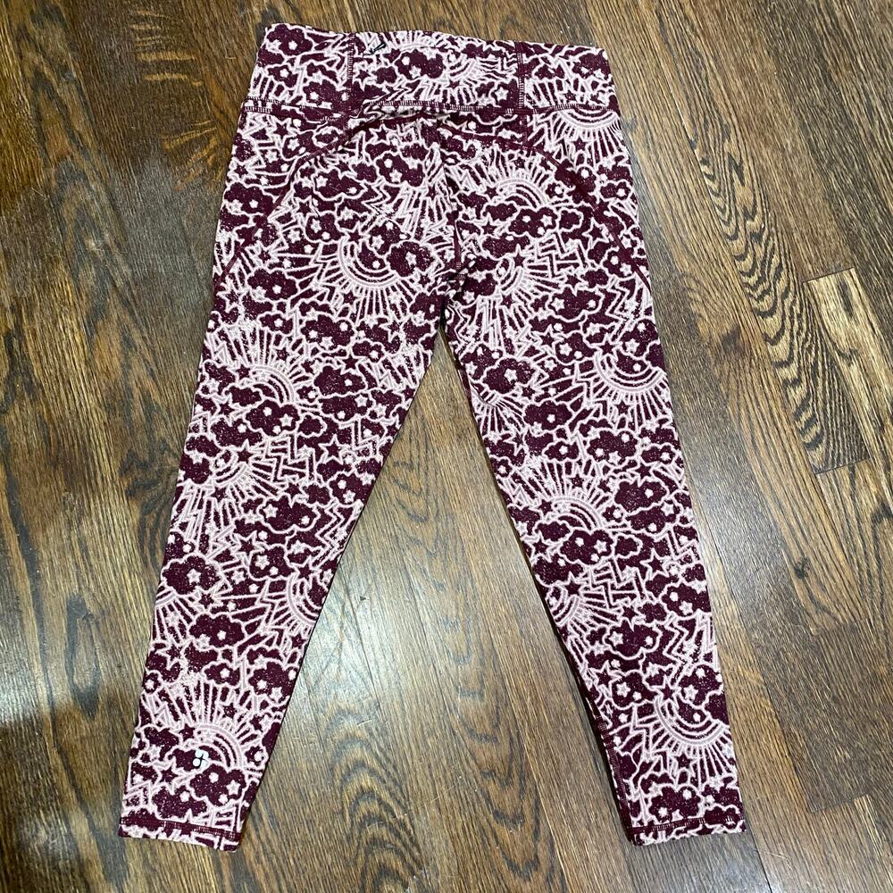 Sweaty Betty The Power Leggings Size Medium 7/8 Length Abstract Burgundy Print - Picture 5 of 9